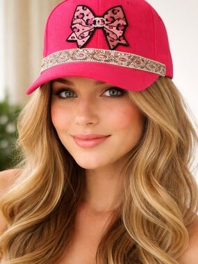 Pink Bow Rhinestone Ball Cap